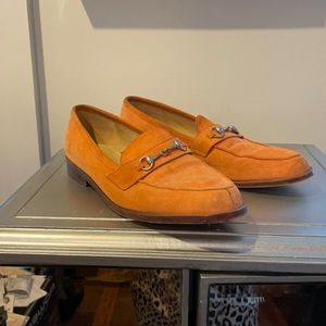 Salmon colored suede loafers